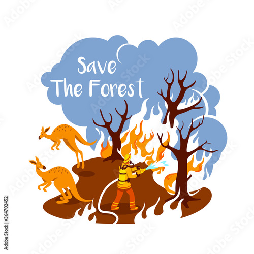 Blazing woods 2D vector web banner, poster