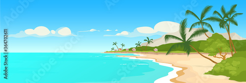Tropical sandy beach flat color vector illustration