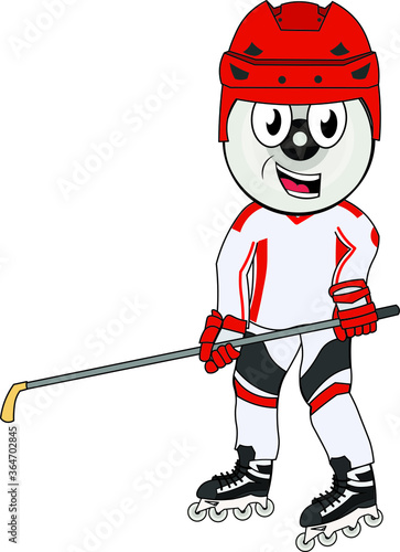 funny sports roller skating  hokey stick in hand playing