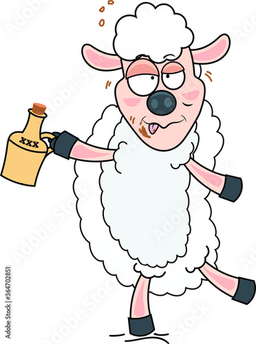 drunk sheep funny cartoon drinking rum unbalanced walking
