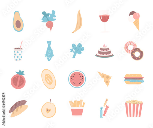 Food flat color vector objects
