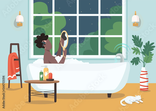 Women self care procedure flat color vector illustration