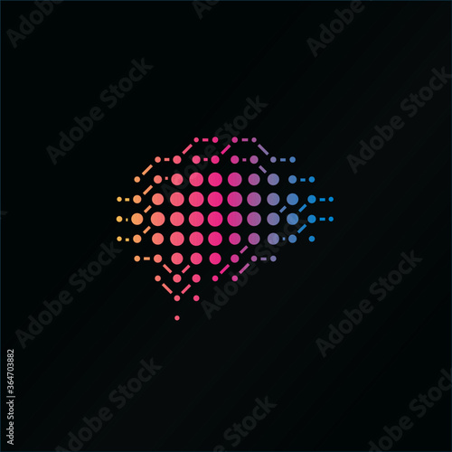 DIgital AI brain logo. Innovation and education tech symbol. Neural network emblem. Cerebral neurons connections icon. Isolated scientific innovation vector illustration.