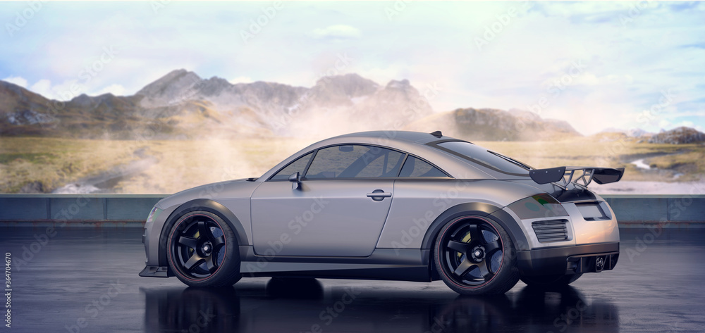 3D rendering of a brand-less generic concept racing car in studio environment	

