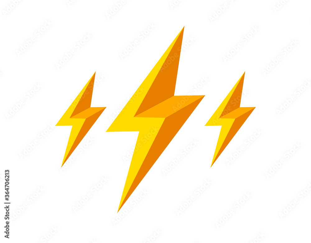 Lightning bolt yellow vector simple flat sign isolated on white, energy or brainstorming concept, bright idea. Lightning bolt yellow vector simple flat sign isolated on white, energy or brainstorming concept, bright idea.