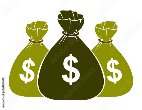 Three moneybags money bag vector simplistic illustration icon or logo, business and finance theme, income taxes revenue prize.