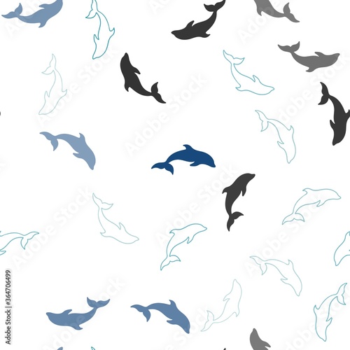 Light BLUE vector seamless texture with dolphins. Isolated sea dolphins on white background. Pattern for websites of animals.