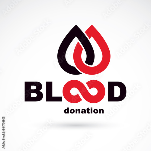 Blood donation concept vector graphic illustration isolated on white. Hematology theme emblem. The 14 June, world blood donor day.