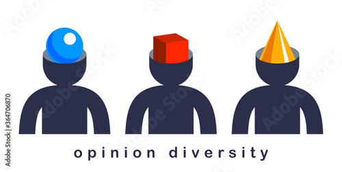 Opinion diversity vector concept, different perspectives metaphor, alternative worldview point of view, mind and bias.