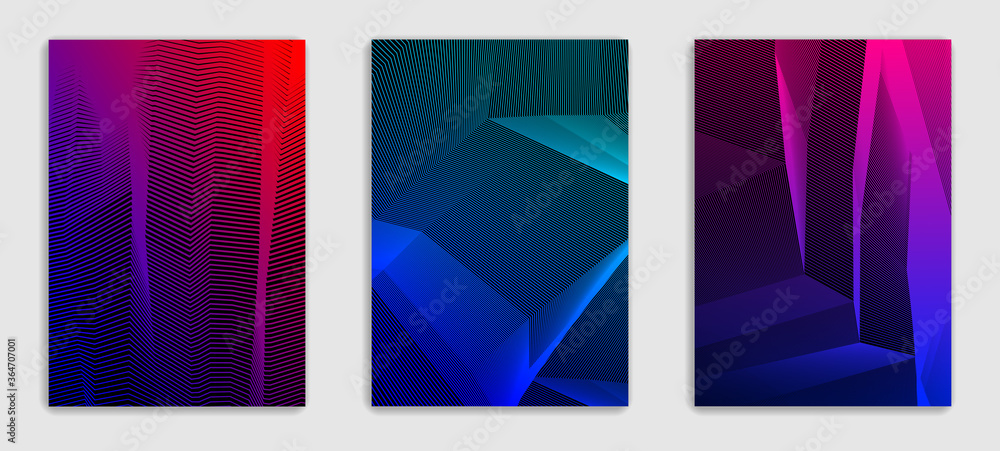 Linear vector minimal trendy brochures set design, cover templates, geometric halftone gradient. For Banners, Placards, Posters, Flyers. Beautiful and special, pattern texture.