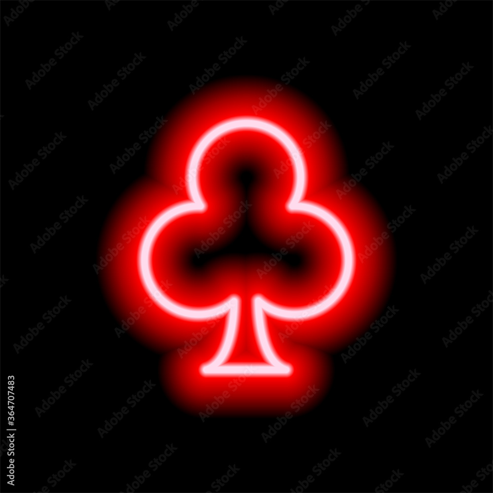 Neon symbols of card suits. Red color clubs. Neon symbols of card suits. Red color clubs.