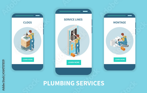 Plumber Isometric Banner Set