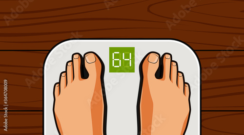 Feet on weighing scales. Lose weight, diet, healthy lifestyle concept