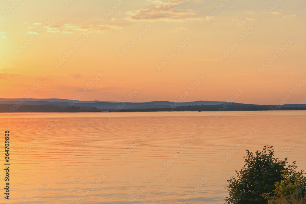 Golden sunset on a lake