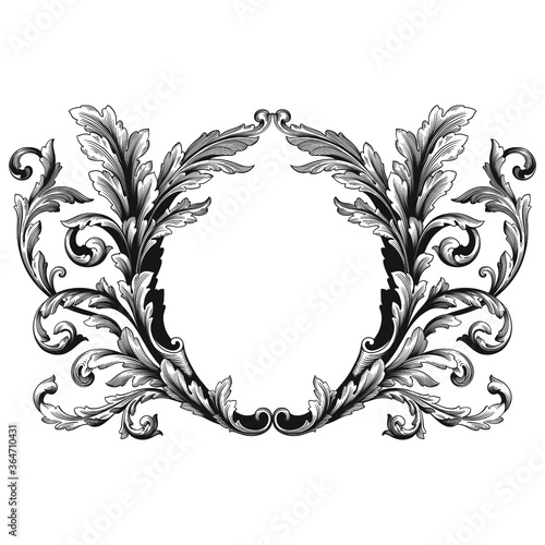 Vintage Ornament Element in baroque style with filigree and floral engrave the best situated for create frame, border, banner. It's hand drawn foliage swirl like victorian or damask design arabesque.