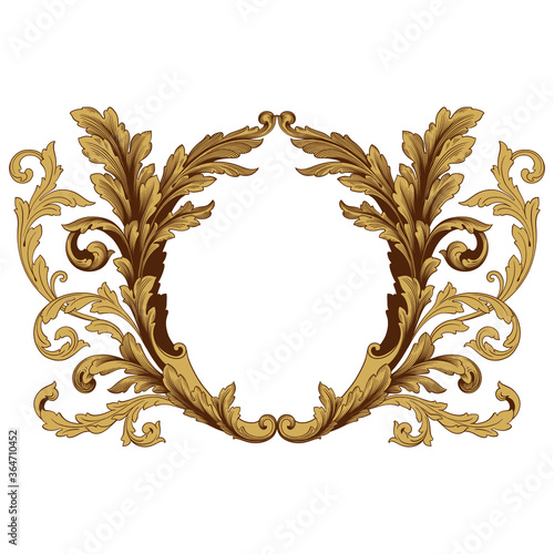 Vintage Ornament Element in baroque style with filigree and floral engrave the best situated for create frame, border, banner. It's hand drawn foliage swirl like victorian or damask design arabesque.