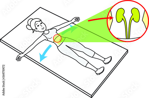 young lady woman girl laying on a bed sheet rug Matt exercise workout with kidneys zoom out pelvic belly stress