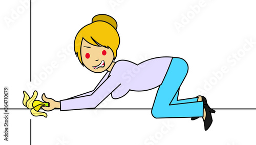 woman pushing in banana peel to hide it