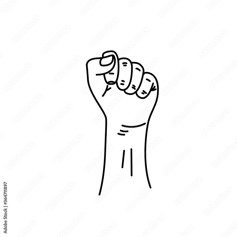 Silhouette male fist growth on a white background with white lines defining the fingers and thumb. A symbol of freedom, struggle, revolution, unity, strength and struggle. Simple, basic illustration. Silhouette male fist growth on a white background with white lines defining the fingers and thumb. A symbol of freedom, struggle, revolution, unity, strength and struggle. Simple, basic illustration.