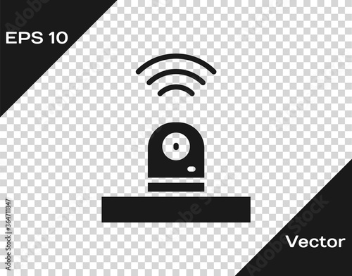 Black Smart security camera icon isolated on transparent background. Internet of things concept with wireless connection. Vector.