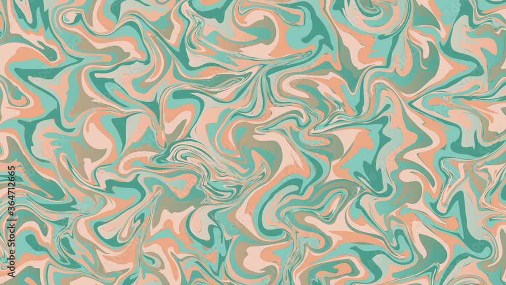 An abstract marble, paint swirl effect in a coral green pink aqua colour scheme. Vector illustration, for background/texture/wallpaper.	