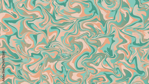 An abstract marble, paint swirl effect in a coral green pink aqua colour scheme. Vector illustration, for background/texture/wallpaper. 