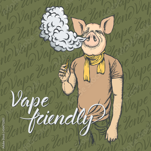 Pig vaping an electronic cigarette