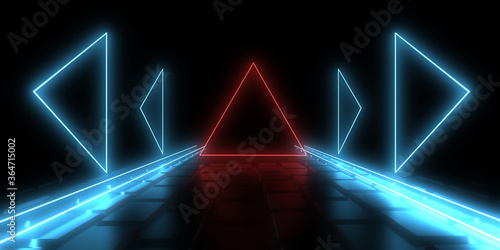 3D abstract background with neon lights. 3d illustration3