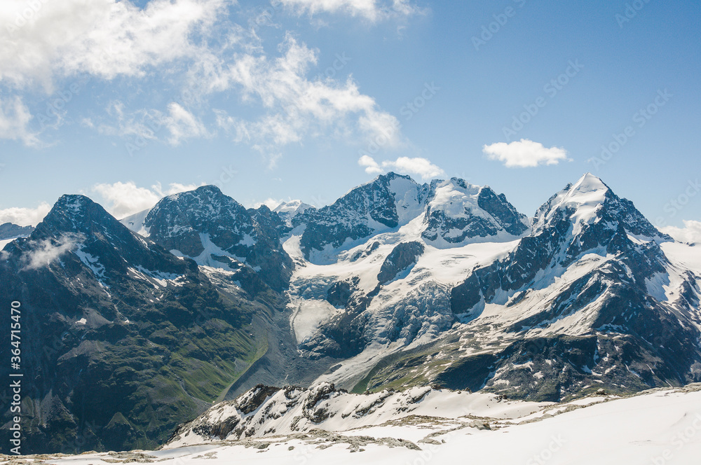 Piz Roseg, Val Roseg, Wanderweg, Gletscherwanderung, Gletscher, Piz Scerscen, Piz Bernina, Tschierva Gletscher, Piz Tschierva, Engadin, Alpen, Graubünden, Sommer, Schweiz