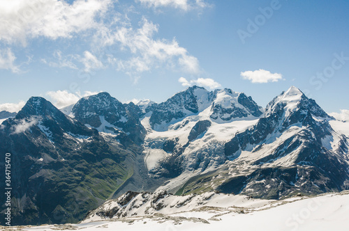 Piz Roseg, Val Roseg, Wanderweg, Gletscherwanderung, Gletscher, Piz Scerscen, Piz Bernina, Tschierva Gletscher, Piz Tschierva, Engadin, Alpen, Graubünden, Sommer, Schweiz