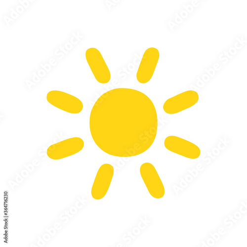 Sun drawn in cartoon style. Yellow isolated icon on a white background. photo
