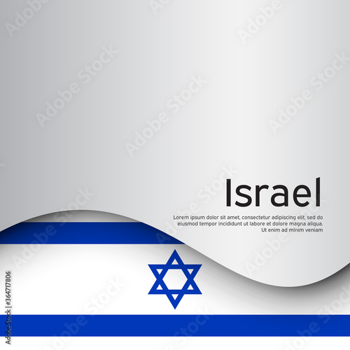 Israel wavy flag on a white background. National poster. State israeli patriotic flyer, banner. Israel flag background. Business booklet. Paper cut style. Vector design