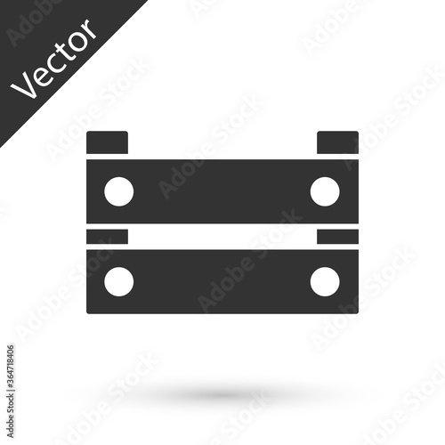 Grey Wooden box icon isolated on white background. Grocery basket, storehouse crate. Empty wooden container for vegetables, products. Vector.