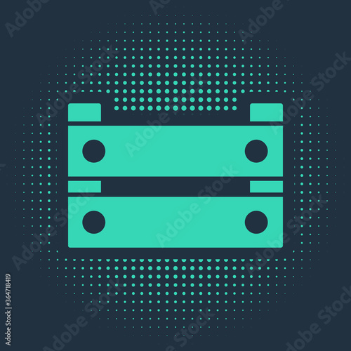 Green Wooden box icon isolated on blue background. Grocery basket, storehouse crate. Empty wooden container for vegetables, products. Abstract circle random dots. Vector.