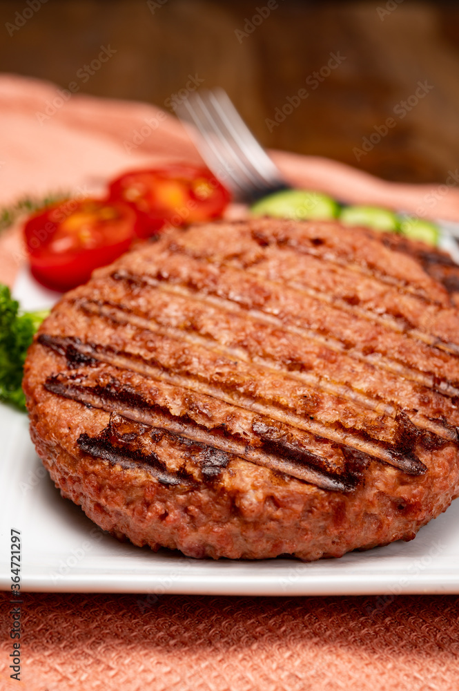 Source of fibre plant based vegan soya protein grilled burgers, meat free healthy food Source of fibre plant based vegan soya protein grilled burgers, meat free healthy food