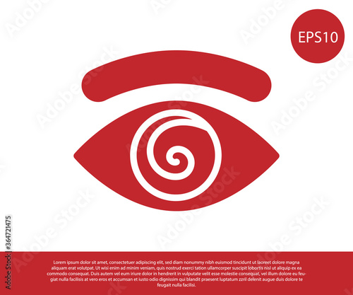 Red Hypnosis icon isolated on white background. Human eye with spiral hypnotic iris. Vector.