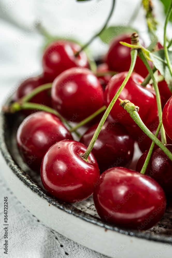 New harvest of red ripe juicy sour cherry or kriek berry New harvest of red ripe juicy sour cherry or kriek berry