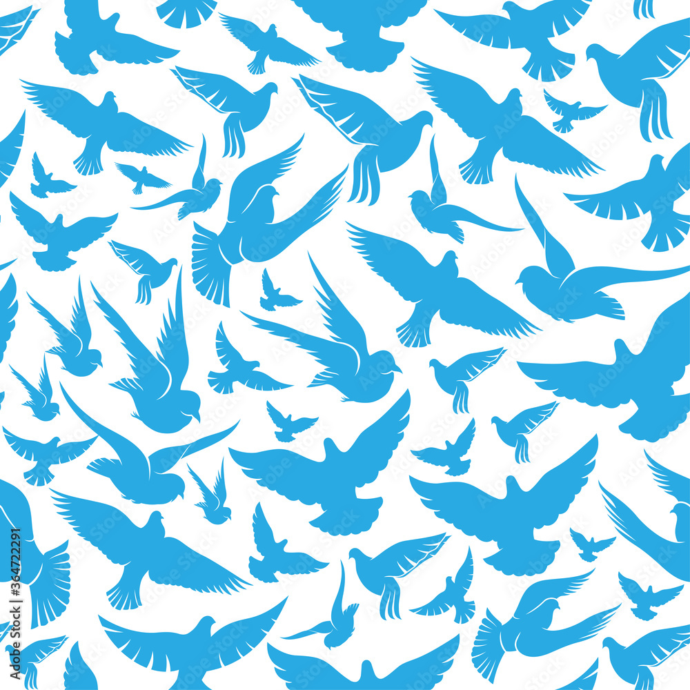 Seamless pattern with blue doves on a white background. Seamless pattern with blue doves on a white background.