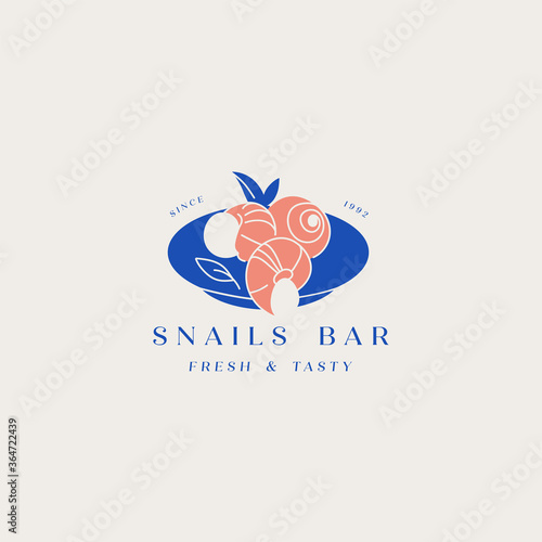 Vector template logo and icon for seafood product- snails. Emblems for restaurant and cafe.