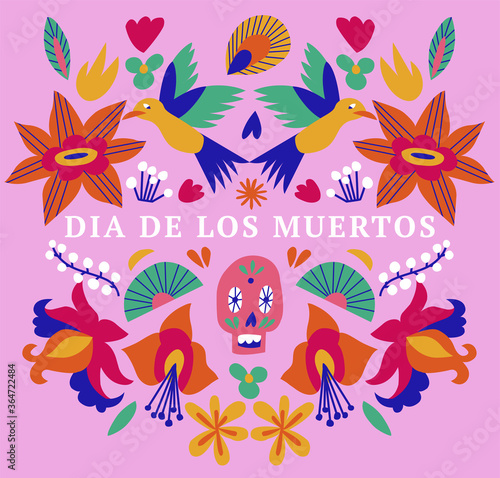 Vector illustration banner with mexican flowers for Day of the dead  Dia de los moertos. Fiesta  holiday poster  party flyer.