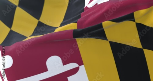 Flag of american state of Maryland, region of the United States, waving at wind. Loop photo