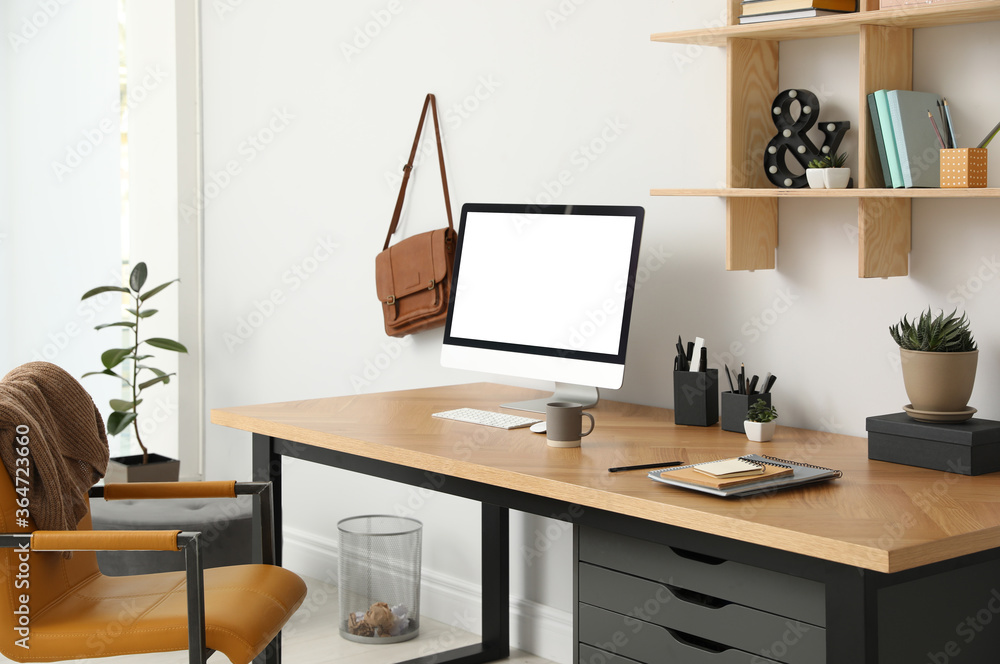 Naklejka premium Stylish room interior with modern comfortable workplace