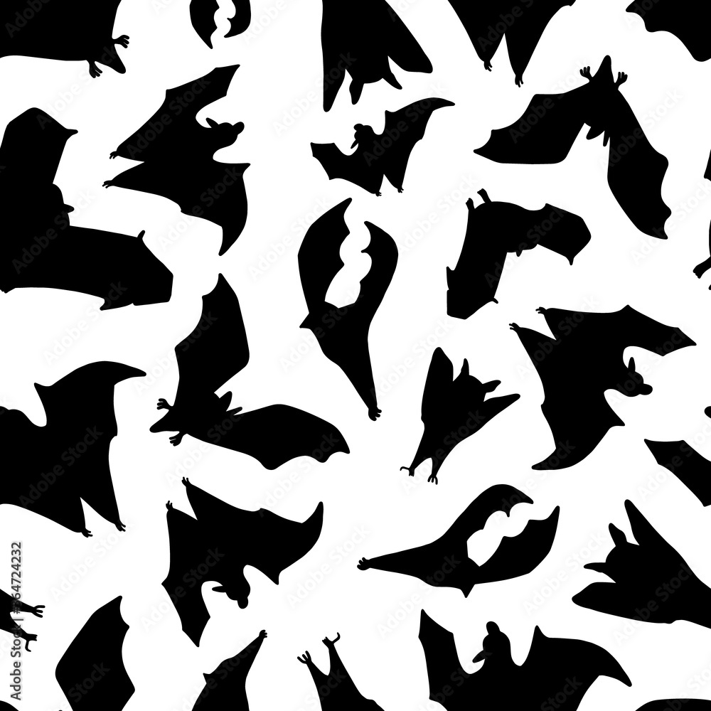 Seamless pattern of bats. Black bats on a white background. Design for Halloween. Vector illustration