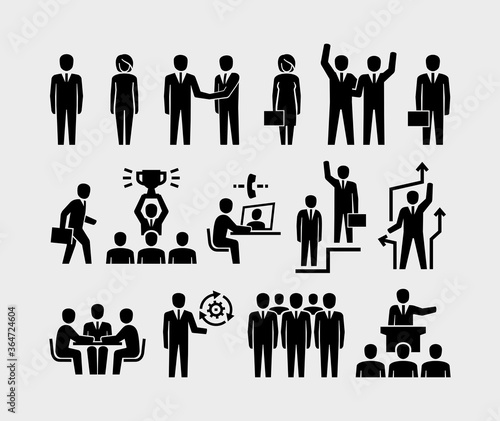 Business people and organization management vector icons set