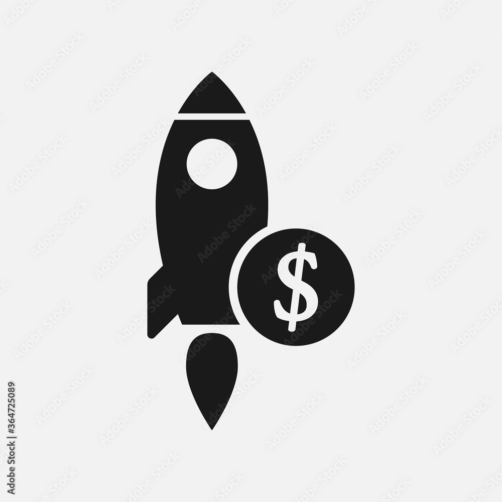 Rocket launch with dollar sign. Startup launch cost icon. Rocket launch with dollar sign. Startup launch cost icon.