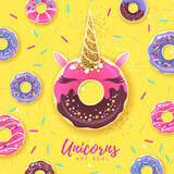 Fantasy fairytale Sweet donut like unicorn. Junk fast food.