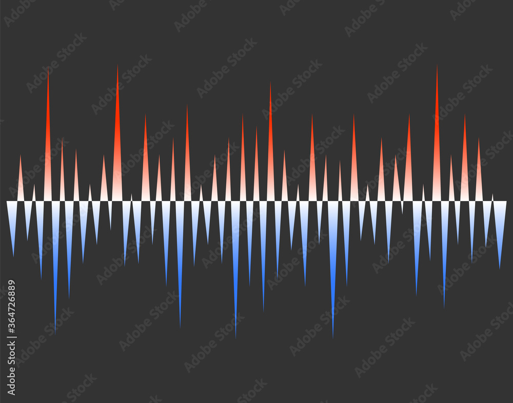 Abstract colorful pulse wave lines equalizer. Cold and warm soundwave. Digital audio concept of music technology background. Jpeg illustration