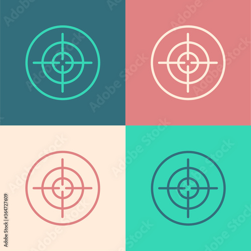 Pop art line Target sport icon isolated on color background. Clean target with numbers for shooting range or shooting. Vector.