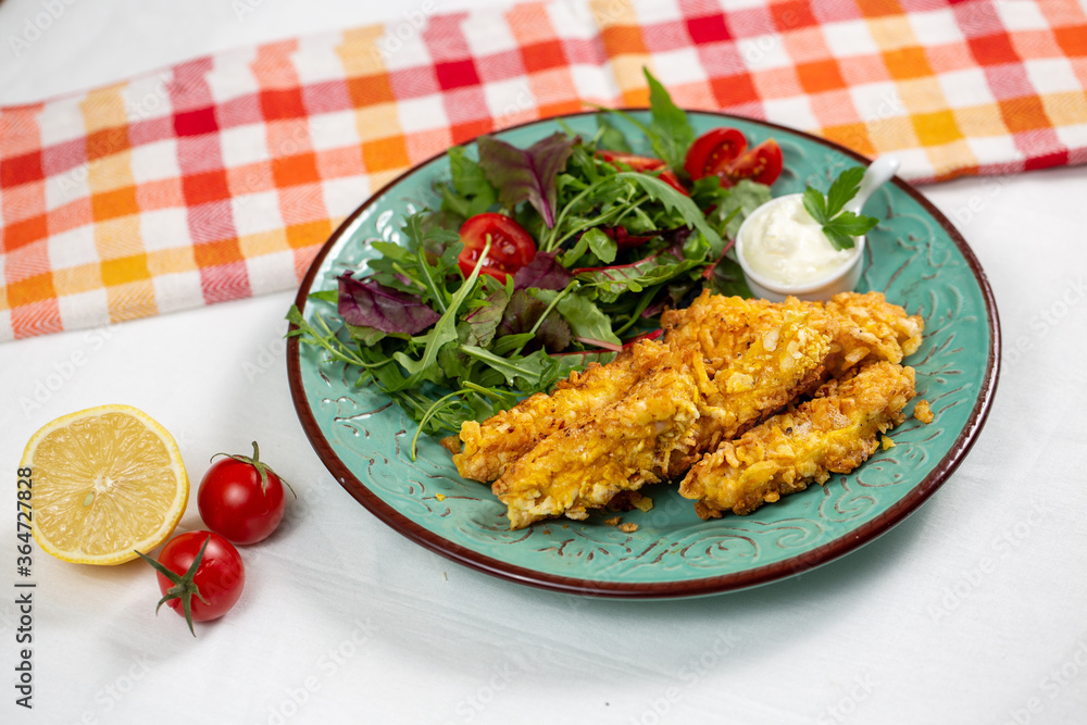 fried chicken with salad fried chicken with salad