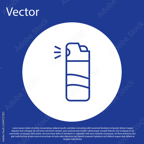 Blue line Pepper spray icon isolated on blue background. OC gas. Capsicum self defense aerosol. White circle button. Vector.